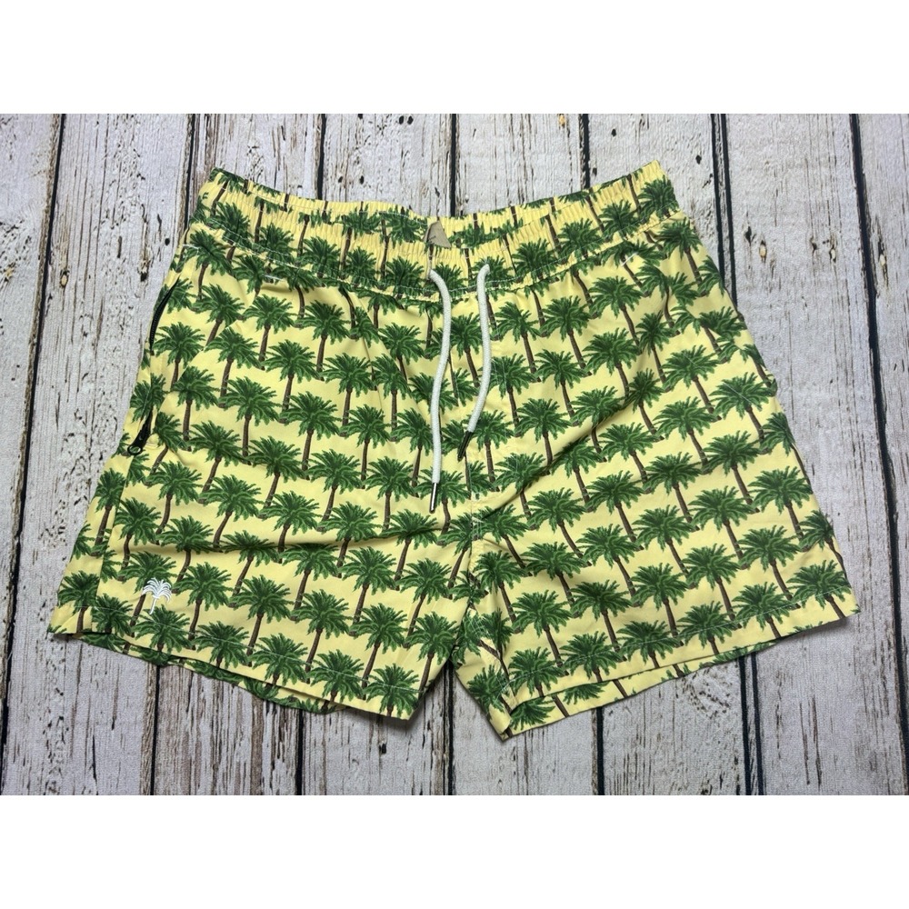 OAS Swim Trunks Shorts Medium Mens Yellow Green Palm Tree Print